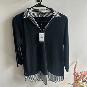 Open V Neck collared knit shirt - NWT XS OVERSIZED